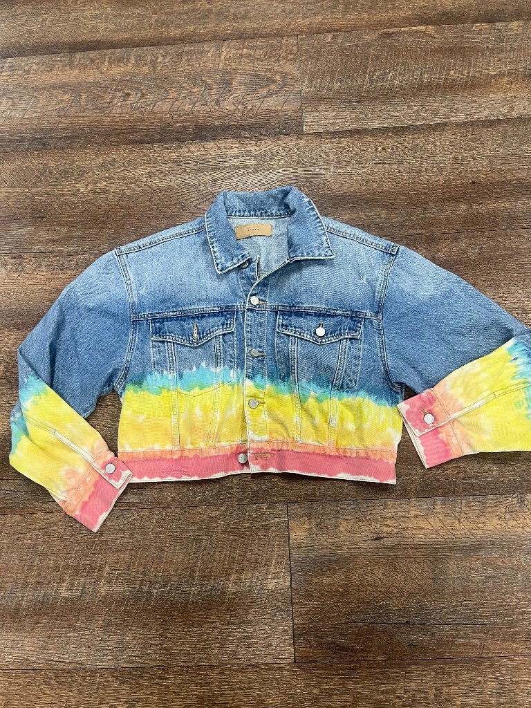 Blanknyc Rainbow Dip Dye Cropped Denim Jacket Medium
